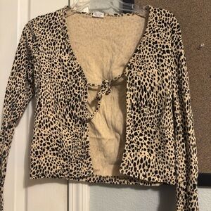 Brandy Melville Black and Cream Animal Print Cardigan
